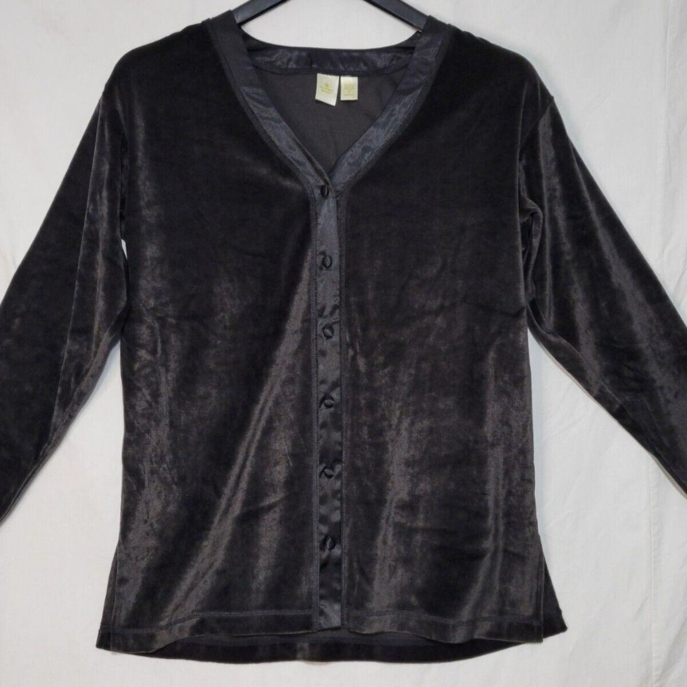 Victoria's Secret Gold Label Black Velvet Button Top - Women's Small S - Vintage